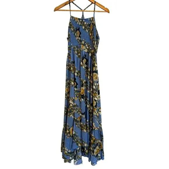 NWT Free People Heat Wave Floral Print Maxi Dress Small Blue - Picture 3 of 9